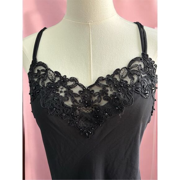 Vtg California Dynasty Lace Sequin Beaded Whimsigoth Mini Ruffle Slip Dress Larg - Picture 3 of 5